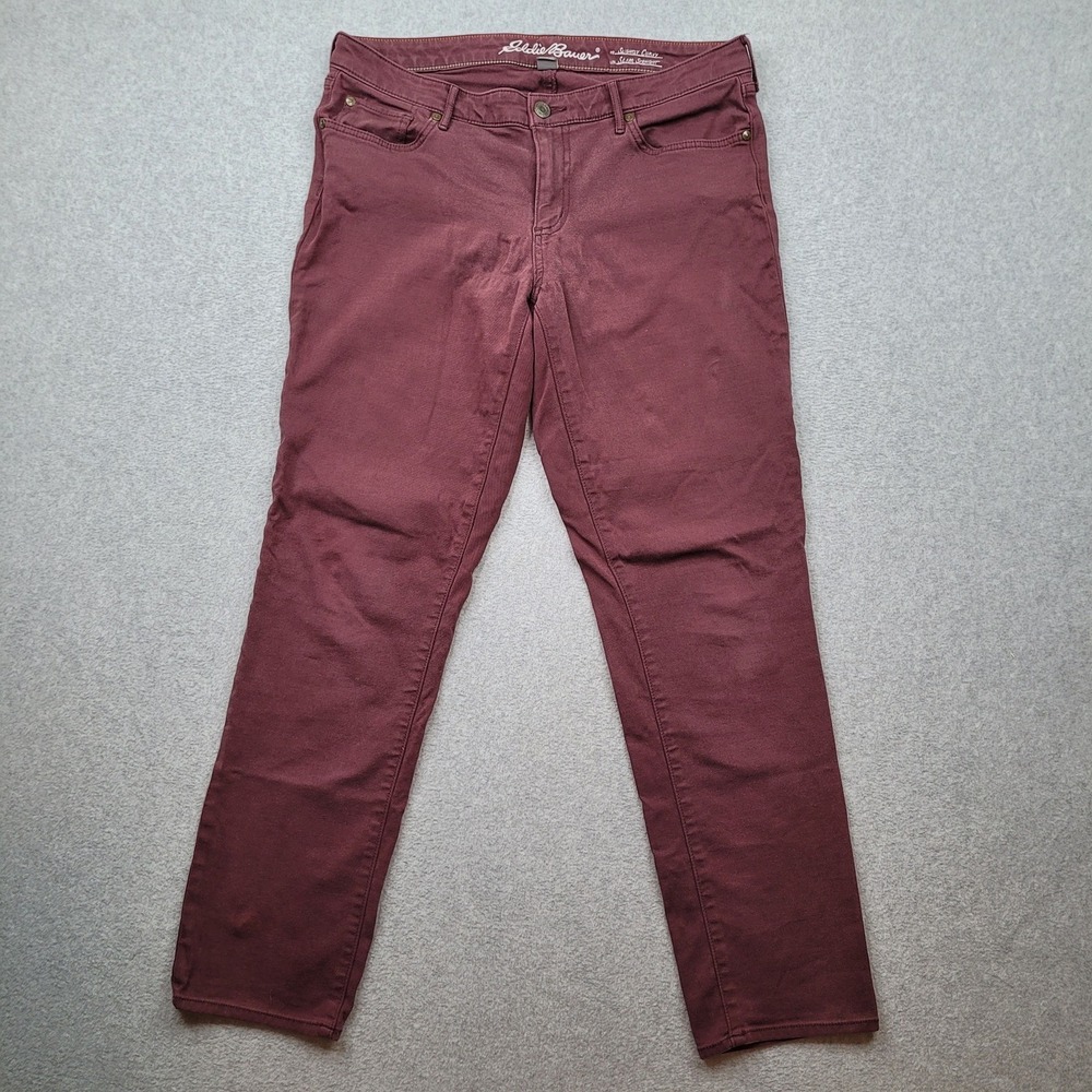 Eddie Bauer Pants Womens 12 Burgundy Slightly Curvy Slim Straight Leg
